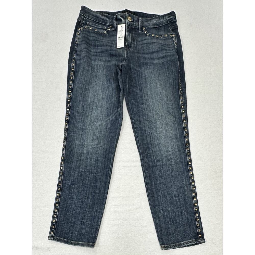 White House Black Market 2 Mid Rise Studded Girlfriend Jeans Western Concert NWT